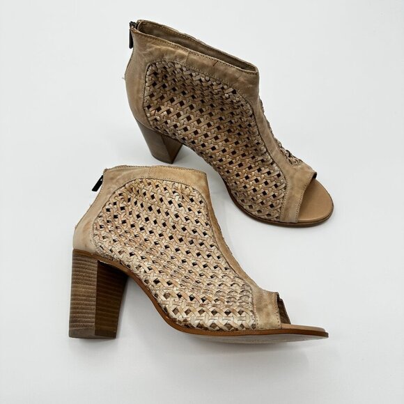 Sundance Trianon Stacked Heel Booties Woven Leather Sandals Shoes 41 US 10 10.5 - Picture 1 of 6